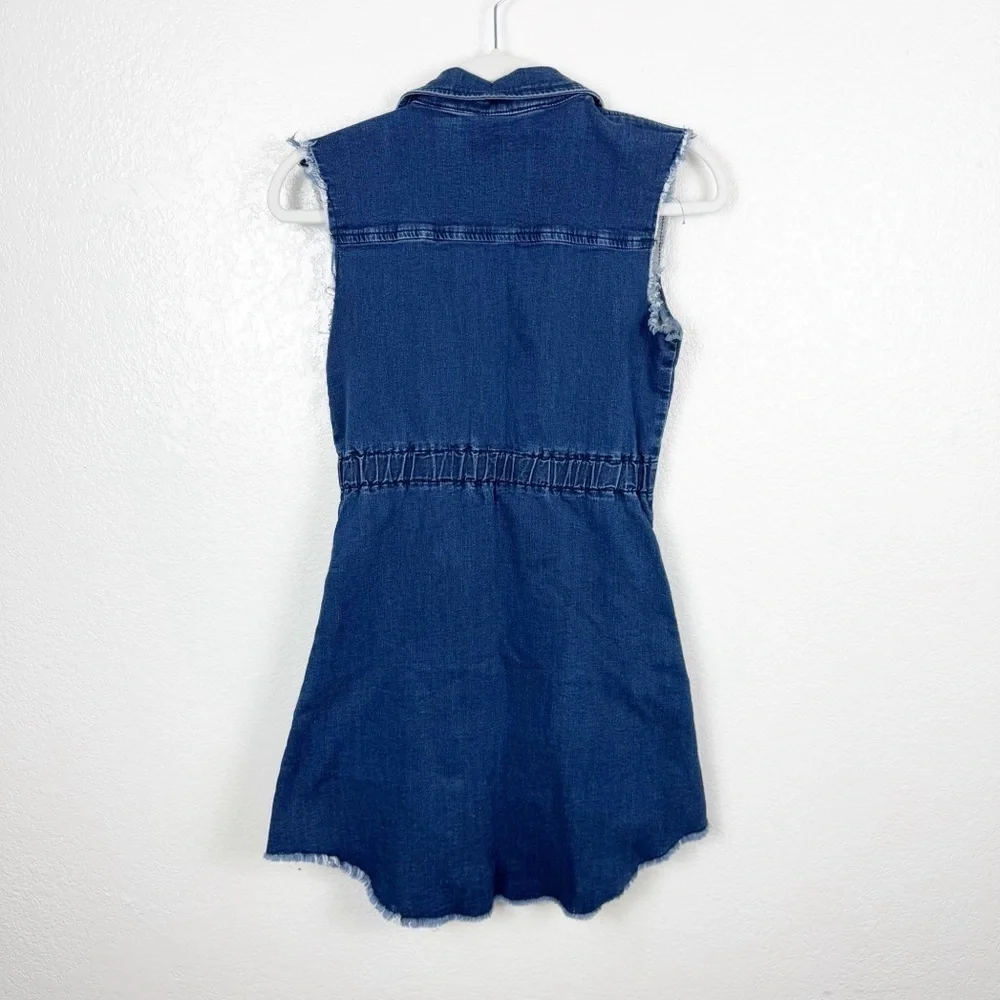 Ag Adriano Goldschmied Kids Blue Denim Sleeveless Polo Collar Dress Size Large
